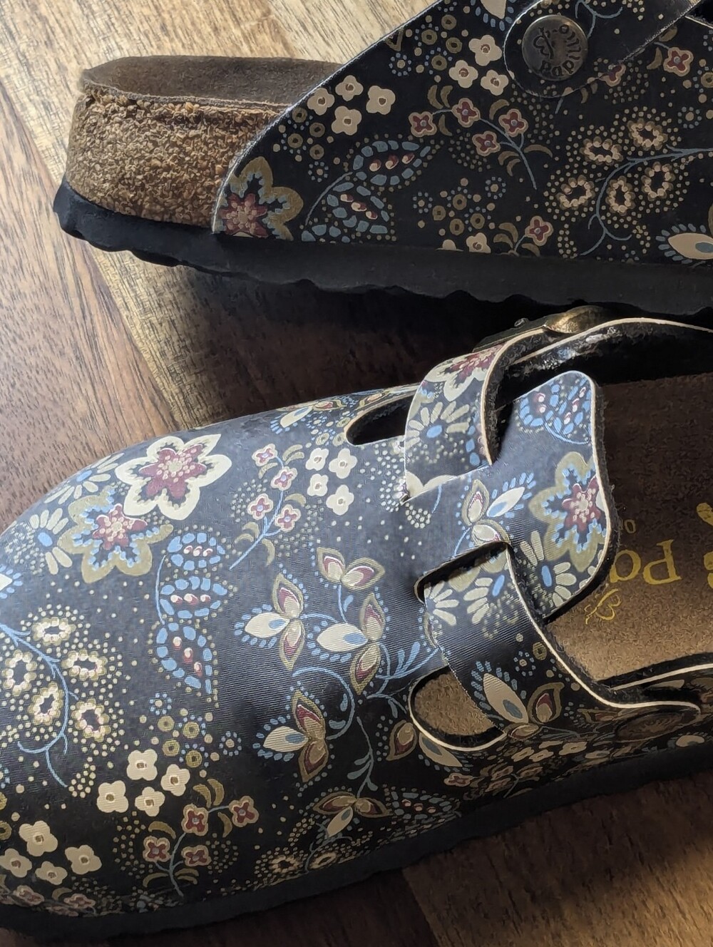 Papillio Birkenstock Floral Clogs EU 36 US 5 5.5 Black Boho Comfort Shoes - Picture 7 of 14